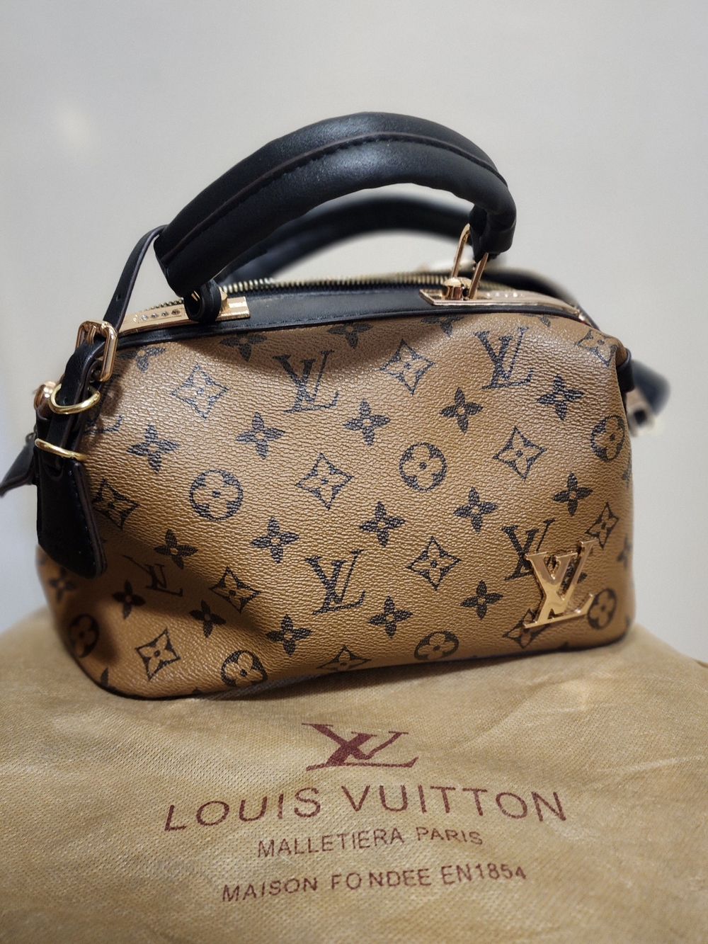 Louis Vuitton Tan Monogram Mini Top-Handle Bag with Black Trim